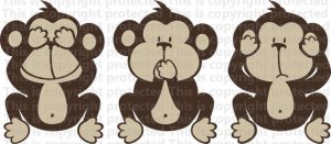 8" Tall Three Wise Monkeys No Evil Happy Monkeys Cool Monkey Jungle Friends Wall Decal
