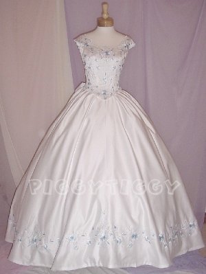 NWT LOVELY WHITE WEDDING DRESS BRIDAL GOWN with BABY BLUE EMBROIDERY ...