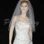 2 Tier White Bridal Fingertip Pencil Edge Swarovski Crystal Wedding Veil V124wt