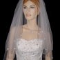 2 Tier Elbow Ivory Wedding Bridal Veil Beaded Edge Crystal Drops V112eiv