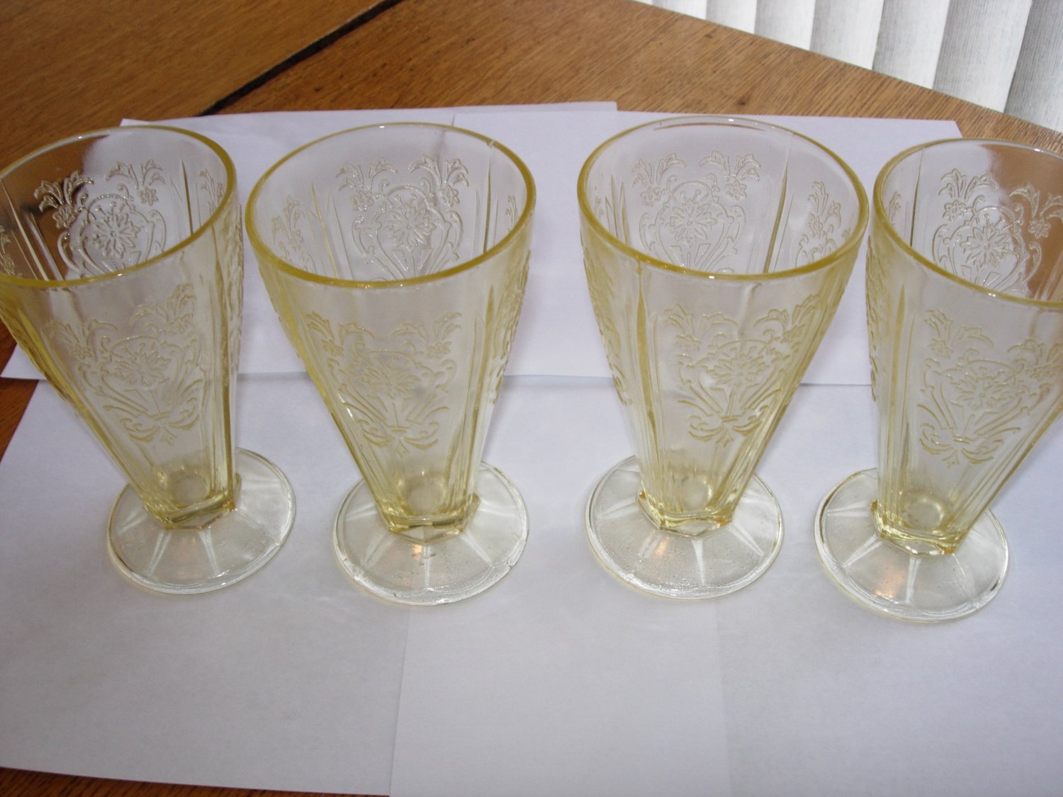 4 Primo Paneled Aster Yellow Depression Glass 9oz Tumblers