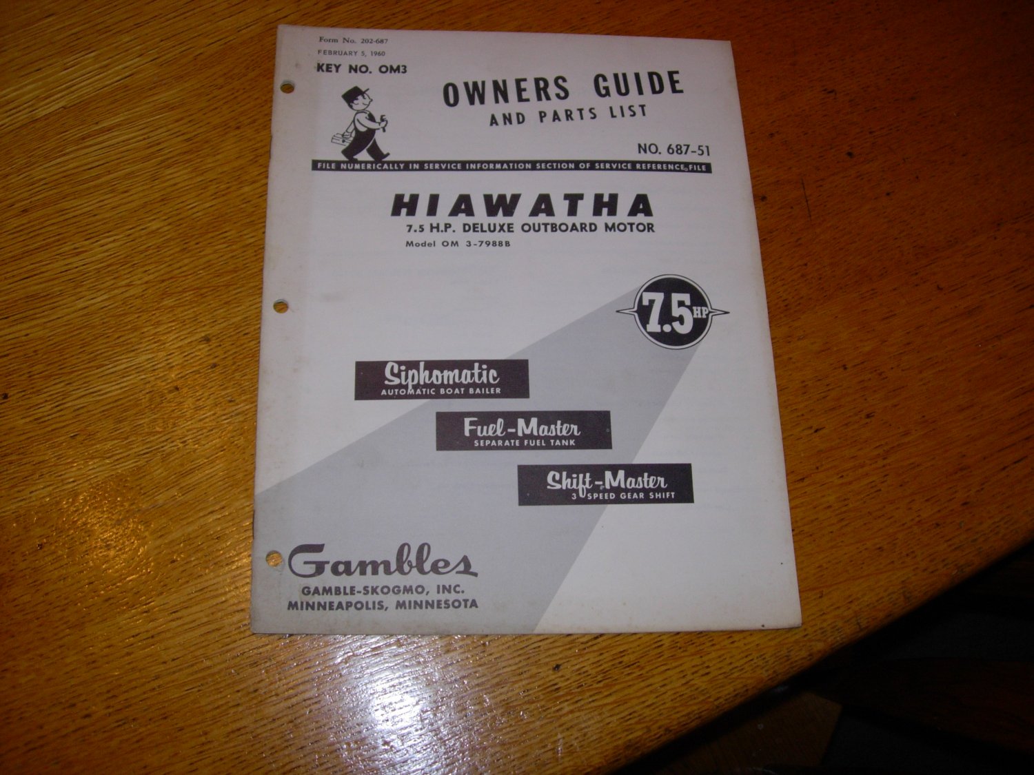 Vintage 1960 Hiawatha 7.5hp Outboard Motor Owners Manual and Parts