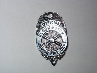 Vintage Bloomington Junior Fire Dept Inspector Badge