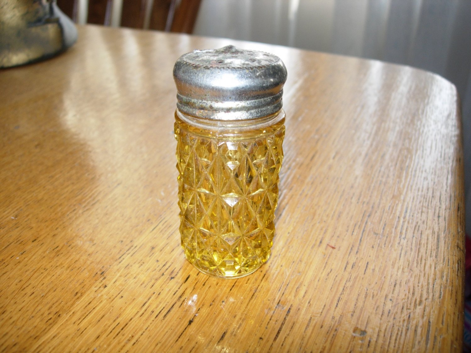 Antique Diamond Block Variant Amber Pressed Glass Salt Shaker