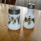 Victorian Milk Glass Grape and Leaves Pattern Salt & Pepper Shakers