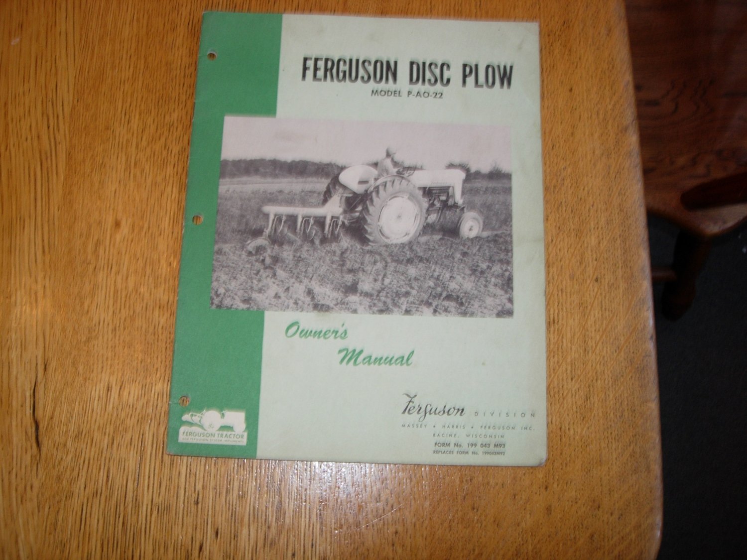 Massey Harris Ferguson Model P-AO-22 Plow Owners Manual