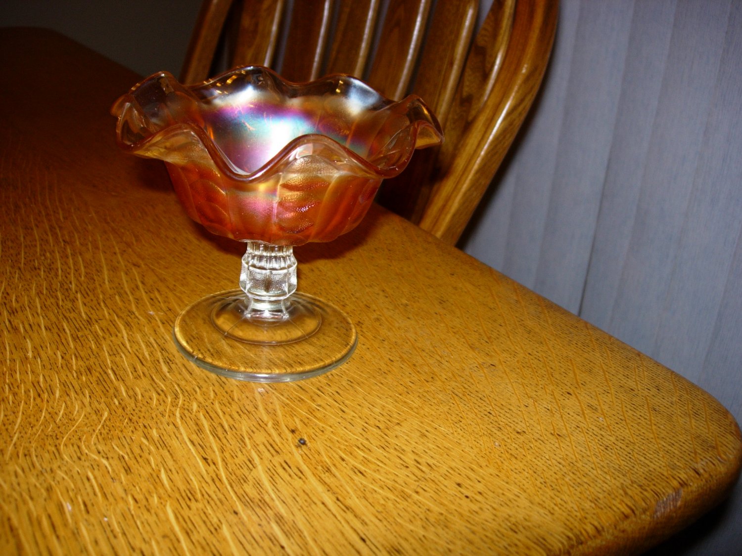 Vintage Dugan Coin Spot Marigold Carnival Glass Compote