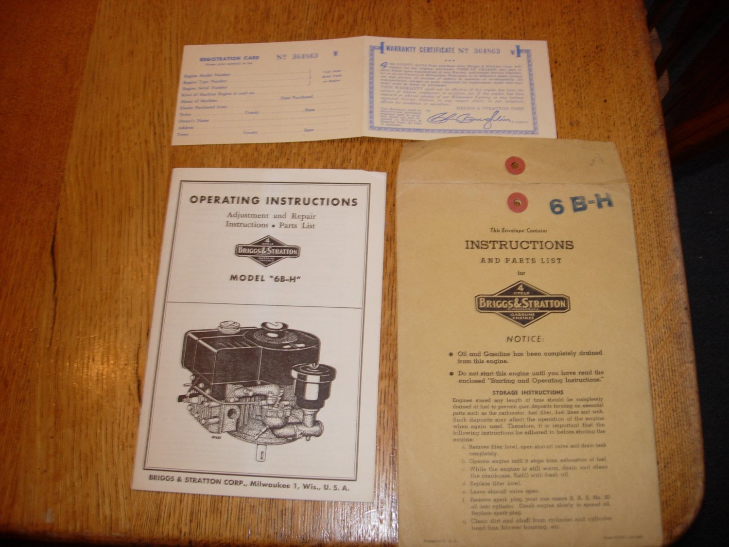Vintage Briggs & Stratton Model 6B-H Operating Instruction Manual