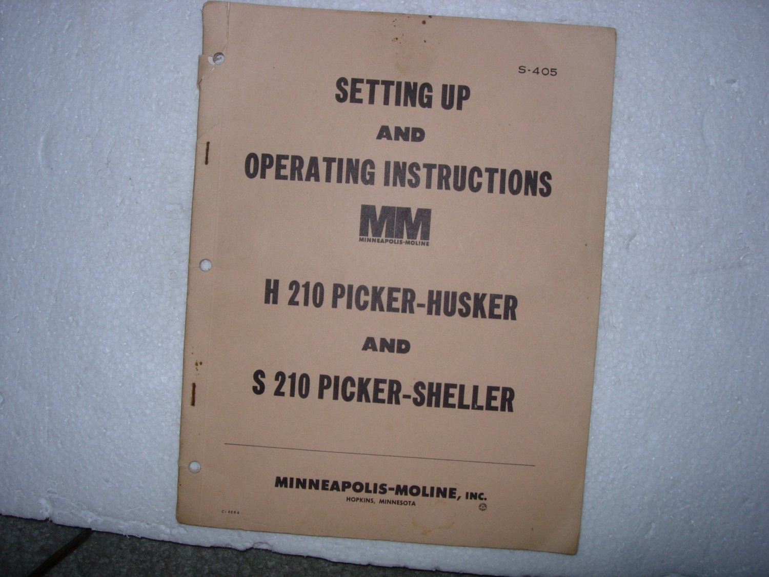 Minneapolis Moline Model H210 S 210  Corn Picker-Sheller  Operation Manual