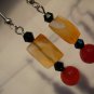 Carnelian artisan handcrafted earrings with red agate and black crystals ID CA124