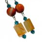 Orange Carnelian handcrafted earrings on silver earwires agate and aquamarine crystals ID CA135