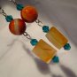 Orange Carnelian handcrafted earrings on silver earwires agate and aquamarine crystals ID CA135