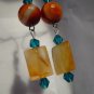 Orange Carnelian handcrafted earrings on silver earwires agate and aquamarine crystals ID CA135