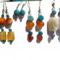 Carnelian orange artisan dangle earrings with turquoise agate gemstones and mirror hearts  ID CA157