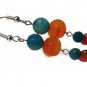 Carnelian orange artisan dangle earrings with turquoise agate gemstones and mirror hearts  ID CA157