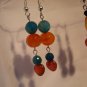 Carnelian orange artisan dangle earrings with turquoise agate gemstones and mirror hearts  ID CA157