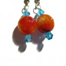 Deep orange earrings fired agate handmade artisan silver plated earwires ID AC111