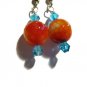 Deep orange earrings fired agate handmade artisan silver plated earwires ID AC111