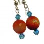 Deep orange earrings fired agate handmade artisan silver plated earwires ID AC111