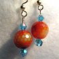 Deep orange earrings fired agate handmade artisan silver plated earwires ID AC111