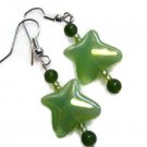 Green butterfly earrings artisan dangles with aventurine silverplated earwires ID GC129