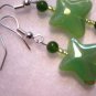 Green butterfly earrings artisan dangles with aventurine silverplated earwires ID GC129