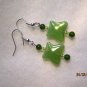 Green butterfly earrings artisan dangles with aventurine silverplated earwires ID GC129
