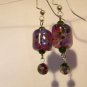 Purple lampwork earrings artisan barrel with fired agate gemstones ID OL113