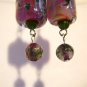 Purple lampwork earrings artisan barrel with fired agate gemstones ID OL113