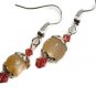 Peachy pink agate handmade artisan earrings with silver caps and pink Swarovski crystals AC191