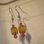 Peachy pink agate handmade artisan earrings with silver caps and pink Swarovski crystals AC191