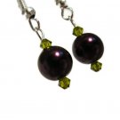 Purple faux pearl earrings and elegant Olivine Swarovski crystals artisan handmade ID GP161