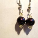 Faux pearl purple earrings with tiny Jonquil Swarovski crystals are handcraftedID GP162