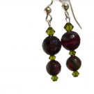 Grape purple earrings of fired faceted agate handmade artisan on surgical steel ear wires ID AA155