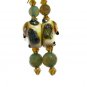Owl lampwork earrings artisan silver plated  copper green agate beads and topaz crystals ID LO131