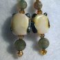 Owl lampwork earrings artisan silver plated  copper green agate beads and topaz crystals ID LO131