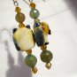 Owl lampwork earrings artisan silver plated copper green agate beads and topaz crystals ID LO131