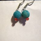Turquoise color agate bead artisan earrings on surgical steel ear wires ID ASu177