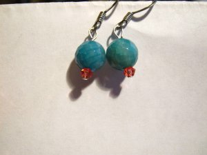 Turquoise color agate bead artisan earrings on surgical steel ear wires ID ASu177