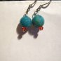 Turquoise color agate bead artisan earrings on surgical steel ear wires ID ASu177