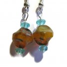 Boho amber earrings in Czech glass Baroque style with light aquamarine crystals ID CZGp111