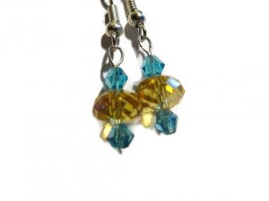 Golden topaz crystal earrings artisan handmade on silver plated earwires ID CrCr161