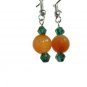 Mango tangerine earrings handcrafted on silverplate earwires with teal green crystals ID ACr178