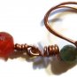 Artisan copper ear cuff dangle with one red agate and one turquiose agate bead