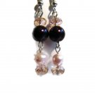 Faux pearl earrings handcrafted in purple and pink in silver plated earwires