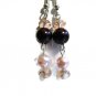 Faux pearl earrings handcrafted in purple and pink in silver plated earwires