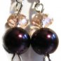Faux pearl earrings handcrafted in purple and pink in silver plated earwires