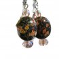 Handcrafted earrings oval leopard skin jasper grey and pink