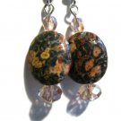Handcrafted earrings oval leopard skin jasper grey and pink