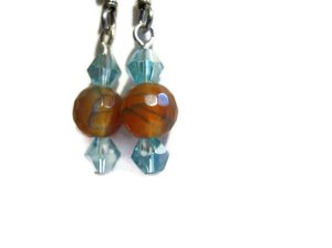 Handcrafted amber agate earrings on silverplated ear hooks